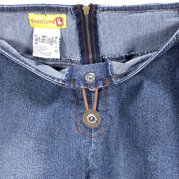 Y2K Vintage Gasoline Jeans Womens 11 Blue Embroidered Flare‎ Bootcut Low Rise - Picture 6 of 14
